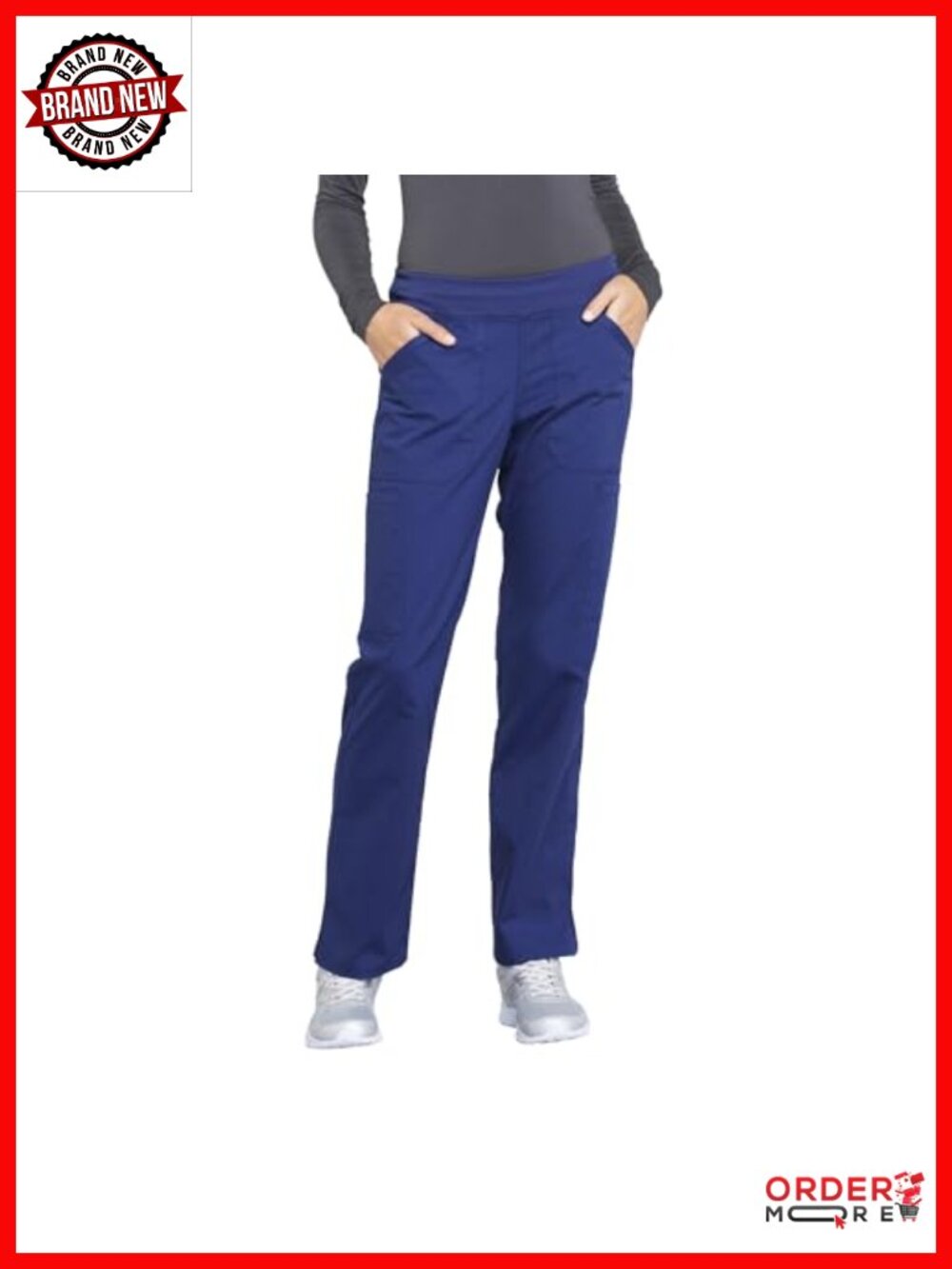 Cherokee Women's Scrub Pants Mid Rise Straight Leg Cargo 6 Pockets 2-Way Stretch